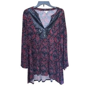 Cato Black and Red Floral Tunic with Sequin Detail 22/24